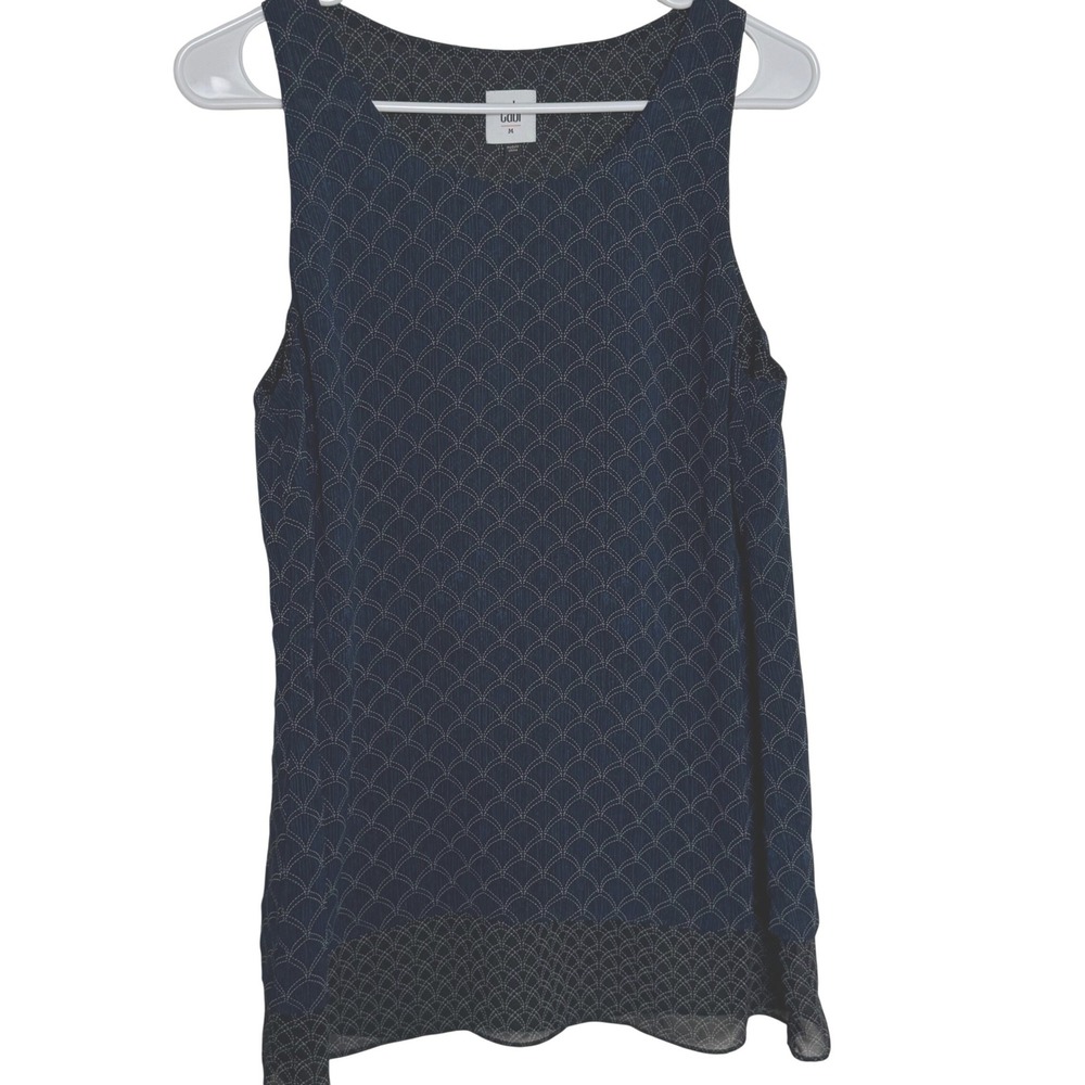 Cabi Womens Navy Blue Scallop Mermaid Print Sleeveless Tank Top Size M